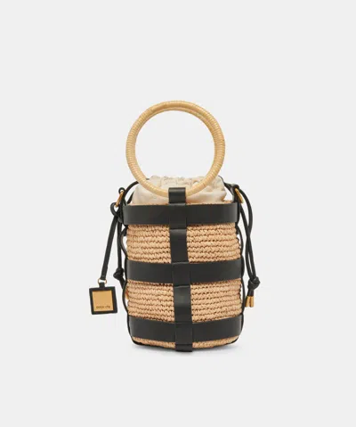 Dolce Vita Shaena Bucket Bag In Black Natural Raffia By