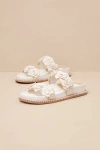 Dolce Vita Sherla White Raffia Floral Applique Slide Sandals