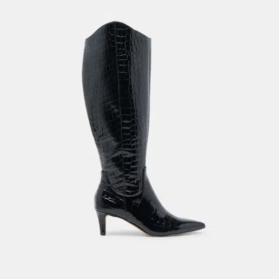 Dolce Vita Shilah Wide Calf Boots Noir Embossed Leather