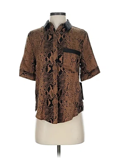 Pre-owned Dolce Vita Short Sleeve Silk Top Brown Animal Print Pattern Collared Neckline Tops