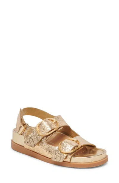 Dolce Vita Starla Platform Sandal In Gold Distressed Leather