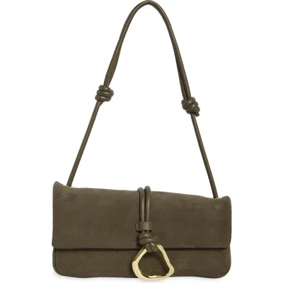 Dolce Vita Suede Flap Shoulder Bag In Olive Suede