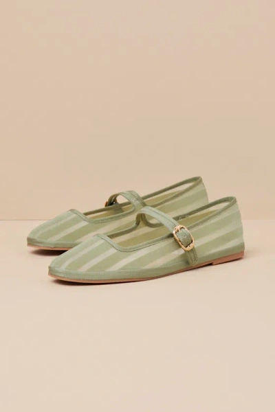 Dolce Vita Tameka Jade Mesh Striped Buckle Ballet Flats In Green