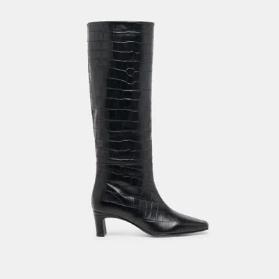 Dolce Vita Trixi Boots Noir Croco Embossed Leather In Black