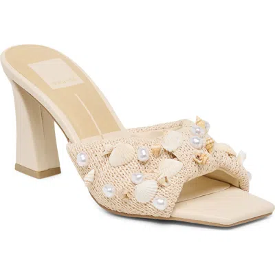 Dolce Vita Tylah Raffia Beaded Heeled Sandals In White