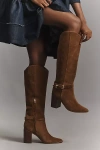Dolce Vita Tyrone Wide Calf Brown Suede Buckle Pointed-toe Knee-high Boots In Brown