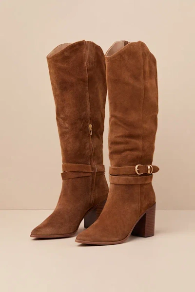 Dolce Vita Tyrone Wide Calf Brown Suede Buckle Pointed-toe Knee-high Boots
