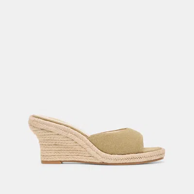 Dolce Vita Vaya Wedges In Khaki Linen Size 13 By  In Green