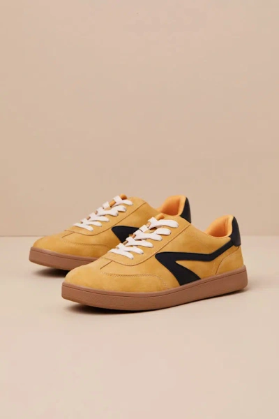 Dolce Vita Voyage Mustard Color Block Suede Lace-up Sneakers In Yellow