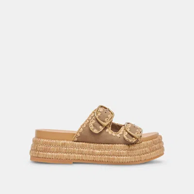 Dolce Vita Wanika Sandals Almond Nubuck In Natural Woven Raffia