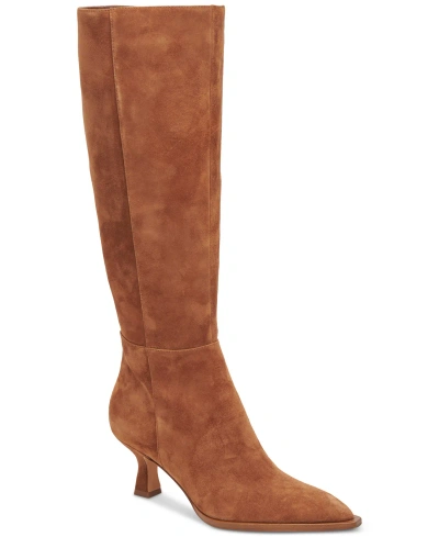 Dolce Vita Women's Auggie Wide-calf Pointed-toe Kitten-heel Tall Dress Boots In Brown Suede