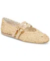Dolce Vita Women's Baylee Sunflower Wide Width Woven Double Buckle Mary Jane Flats In Light Natural Raffia