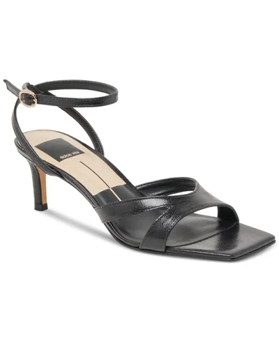 Dolce Vita Women's Becki Wide Width Two-piece High Heel Dress Sandals In Midnight Crinkle Patent Leather