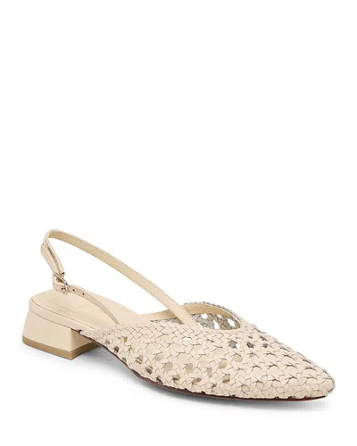 Dolce Vita Birdie Pointed Toe Slingback Flat In Off White Woven Leather