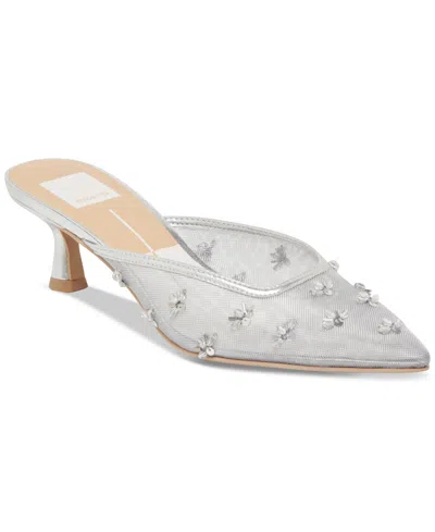 Dolce Vita Women's Clara Embellished Mesh Pointed-toe Heeled Mules In Silver Mesh
