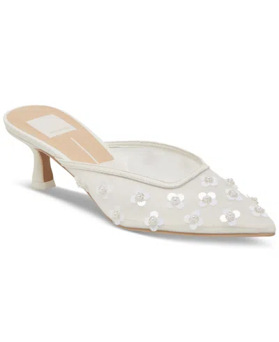 Dolce Vita Women's Clara Embellished Mesh Pointed-toe Heeled Mules In White