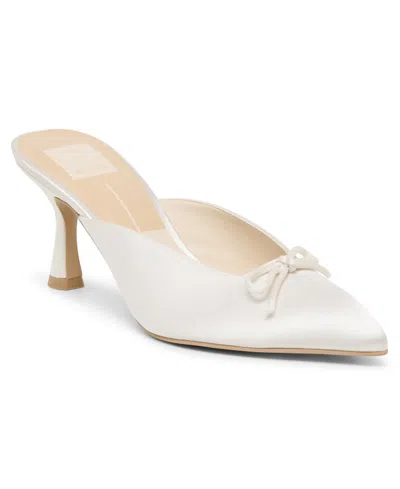 Dolce Vita Women's Cleo Bow Slip-on Kitten-heel Mules In Off White Satin