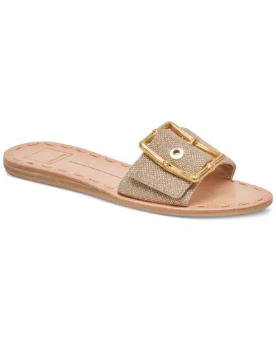 Dolce Vita Women's Dasa Buckle Detailed Slide Flat Sandals In Light Gold Raffia