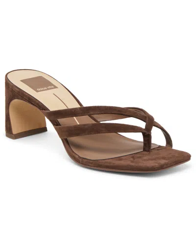 Dolce Vita Gessie Heeled Thong Sandals Dk Brown Nubuck In Multi