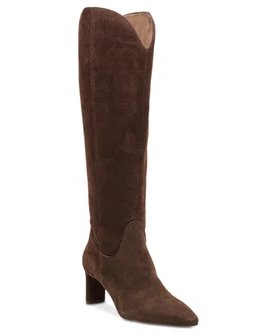 Dolce Vita Women's Gessy Scallop Cut Pointy Toe Block Heel Dress Boots In Brown