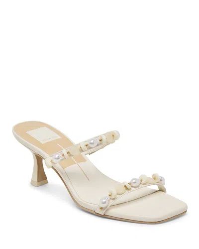 Dolce Vita Women's Grason Beaded Double-band Kitten-heel Dress Sandals In White Leather