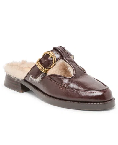 Dolce Vita Women's Harlah Plush Cut Out Cozy Mule Flats In Brown