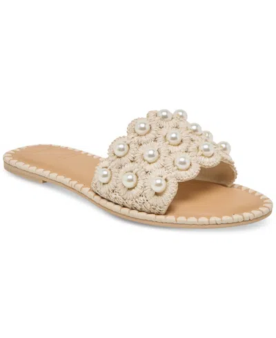 DOLCE VITA WOMEN'S HARLYN PEARL WOVEN RAFFIA SLIDE FLAT SANDALS