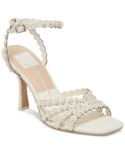 Dolce Vita Women's Hellen Pearl Strappy Two-piece Stiletto Dress Sandals In White Leather