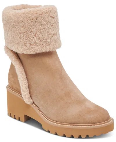 Dolce Vita Hug H20 Mushroom Suede Leather Faux Fur Ankle Booties In Brown