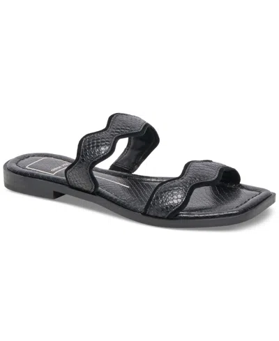 Dolce Vita Women's Ilva Wavy Double-strap Slide Sandals In Onyx Embossed Leather