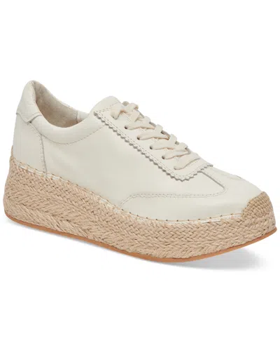 Dolce Vita Women's Jaja Lace Up Espadrille Platform Sneakers In White Leather,raffia