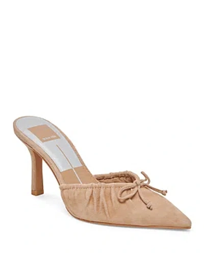 Dolce Vita Women's Kairi Slip On Pointed Toe Bow High Heel Pumps In Camel Suede