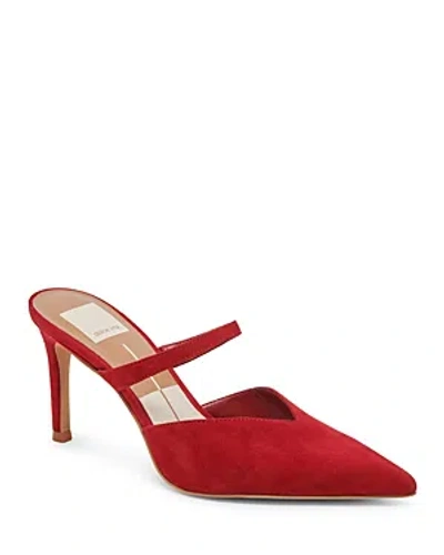 Dolce Vita Women's Kanika Pointed Toe Embellished Slip On High Heel Pumps In Crimson Suede