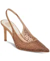 Dolce Vita Kaye Crystal Pointy Toe Slingback Pump In Mid Brown Mesh Rhinestone