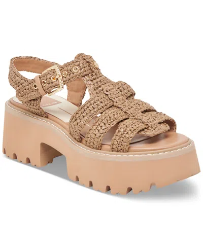 Dolce Vita Women's Latice Peep-toe Fisherman Sandals In Cocoa Raffia