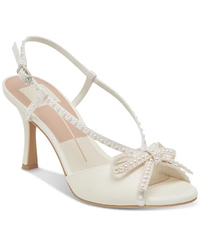 Dolce Vita Lonny White Satin Leather Pearl High Heel Sandals