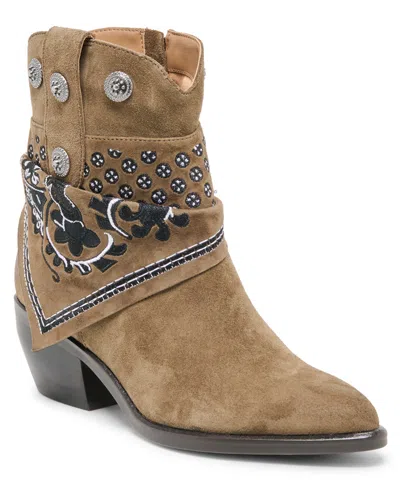 Dolce Vita Women's Mekala Scarf Cuff Embroidered Western Booties In Brown