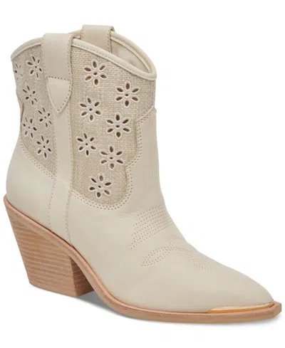 Dolce Vita Women's Nashe Western Booties In Oatmeal Floral Eyelet