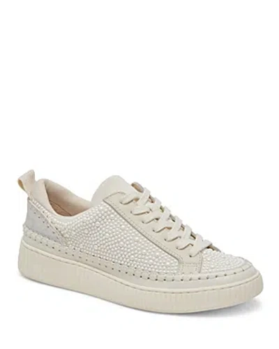 Dolce Vita Women's Nicona Linen Embellished Lace-up Platform Sneakers In Vanilla Pearls