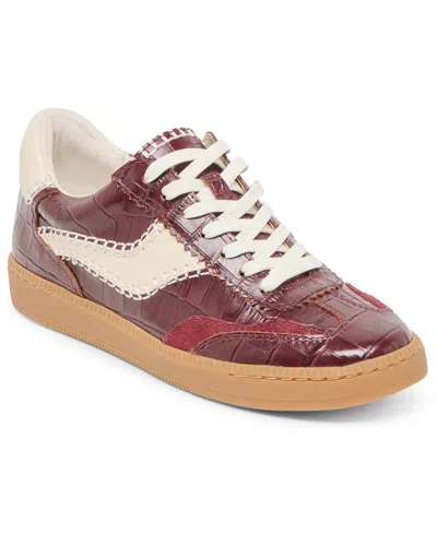 Dolce Vita Notice Stitch Croc Sneakers Oxblood Croco Embossed Leather In Burgundy