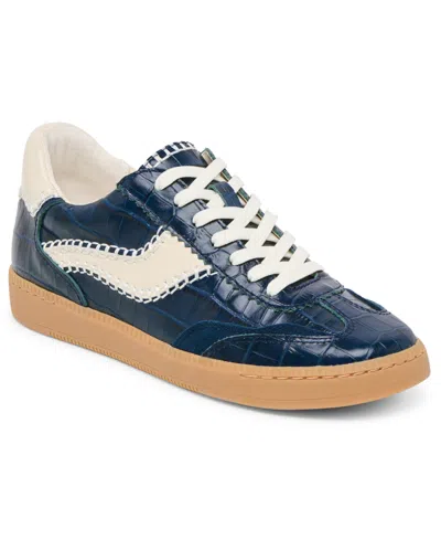 Dolce Vita Notice Stitch Sneakers Ink Croco Embossed Leather In Blue