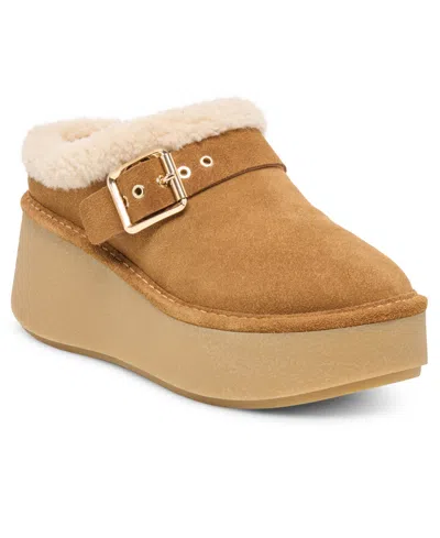 Dolce Vita Women's Oslo Plush Cozy Buckle Platform Clogs In Brown