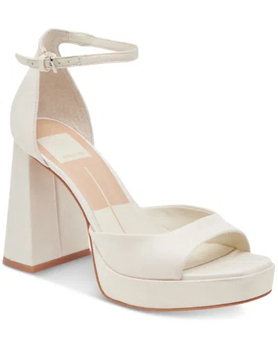 Dolce Vita Women's Pandro Wide Width Two-piece Platform Dress Sandals In White Satin