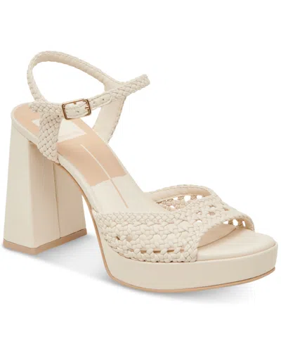 Dolce Vita Women's Peyten Wide Width Woven Two-piece Platform Dress Sandals In Creme Woven Stella Leather