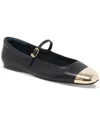 Dolce Vita Reyes Cap Toe Mary Jane Flat In Black Leather,gold
