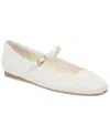 Dolce Vita Women's Reyes Pearl Square-toe Mary Jane Flats In True White Satin