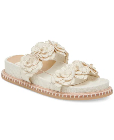 Dolce Vita Women's Sherla Floral Double Band Footbed Flat Sandals In White Raffia