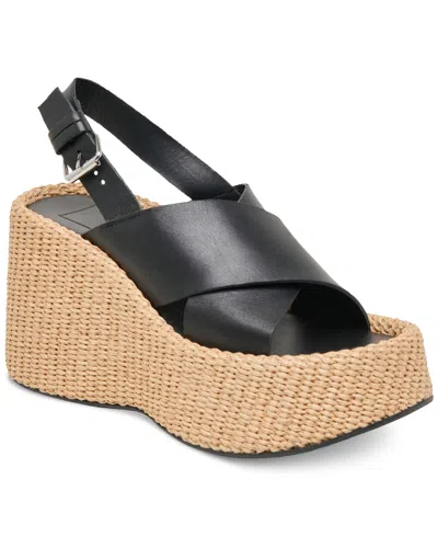 Dolce Vita Women's Skylar Platform Crossband Espadrille Wedge Sandals In Black Leather