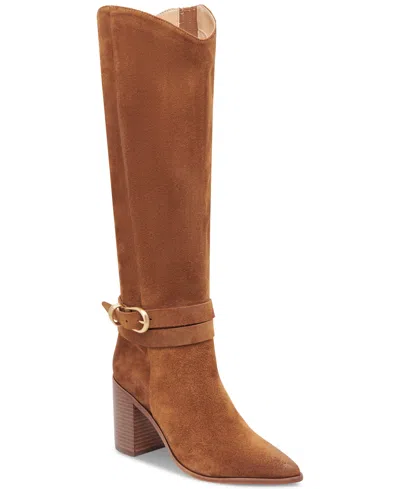 Dolce Vita Women's Tyrone Wide-calf Tall Block-heel Dress Boots In Brown Suede