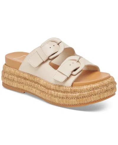 DOLCE VITA WOMEN'S WITNY DOUBLE-BUCKLE RAFFIA PLATFORM FOOTBED SANDALS